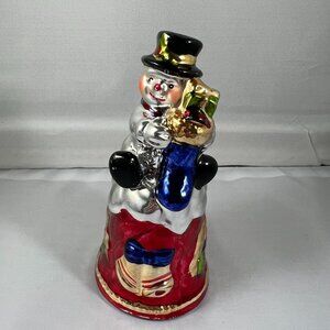 Vintage Hand-Painted Ceramic Snowman Bell Figurine